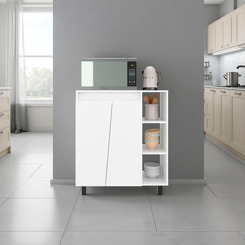 English Elm Cesna White Kitchen Sideboard with Appliance Top Open Shelves and Enclosed Cabinet B200P474234