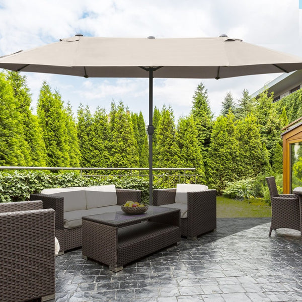 English Elm Outsunny 15' Double-Sided Patio Umbrella With Steel Frame, Easy Crank & Expansive Sun Protection W2225P174247-GIGA