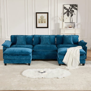 English Elm Wider Armrest 3-Seat Modern Sectional Couch In Blue - Comfy Chenille Fabric, Modular Design & Ergonomic Support W1143S00039-GIGA
