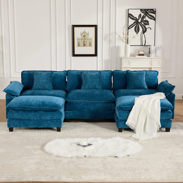 English Elm Wider Armrest 3-Seat Modern Sectional Couch In Blue - Comfy Chenille Fabric, Modular Design & Ergonomic Support W1143S00039-GIGA