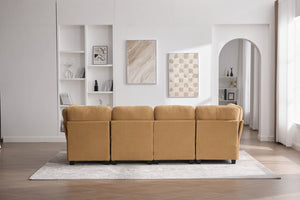 English Elm UNITED Modular 6-Seat Sectional Sofa with Removable Ottoman, Storage Compartments, Convertible Comfort Mustard yellow W1568S00247