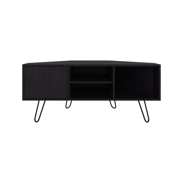 English Elm Lancaster Corner TV Stand with Two Shelves & Two Cabinets, Black MDF, Cable Management, Space-Saving Design B200P335349