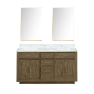 English Elm Grey Oak Double Bath Vanity With Carrara Marble Top & Two 28" Mirrors - Stylish Storage Solution! B2731S01534