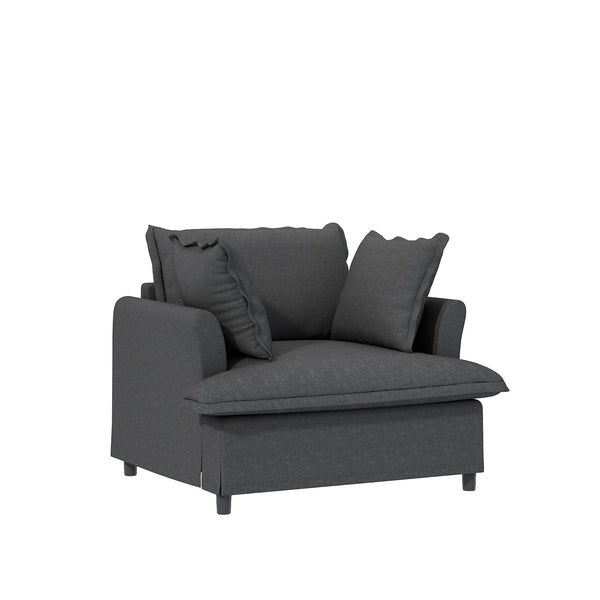 English Elm [New+Video] 3 Piece Modular Chenille Sofa Set with Skirted Seat & Petal Arms, 5-Seat Comfort Gray N723S7059E
