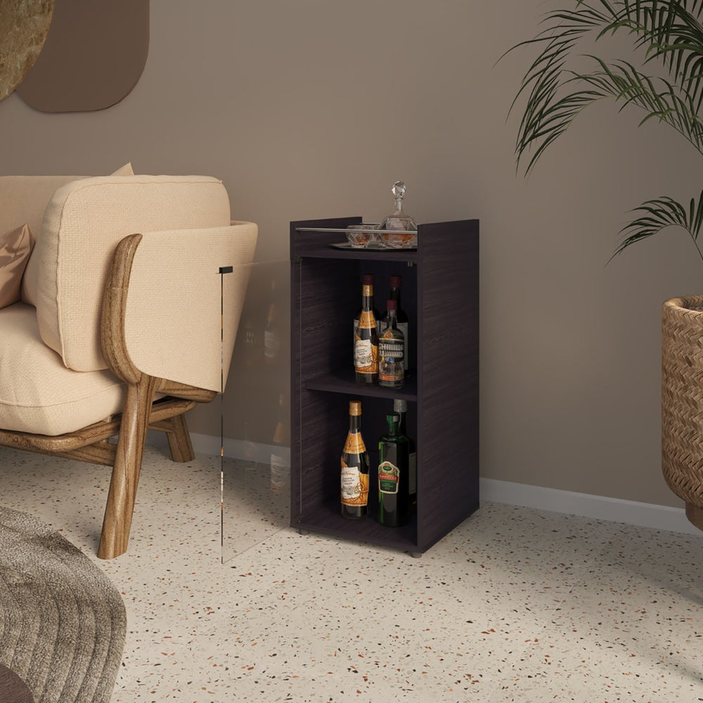 English Elm Glass Door Bar Cabinet with Interior Shelves Wenge Melamine Finish Modern Storage B128P458631