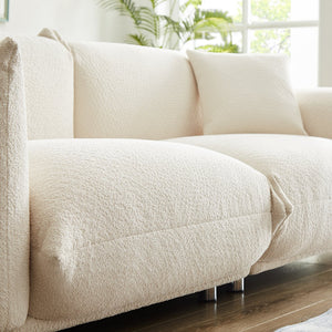 English Elm Oversized Sherpa Loveseat Sofa with Metal Legs and Solid Wood Frame, Plush 3-Seater with Pillows White W3817S00002