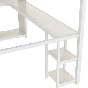 English Elm Queen Size Loft Bed Frame With Desk, Wardrobe & Storage Shelves – Stylish Space-Saving Solution! W1580S00179-GIGA