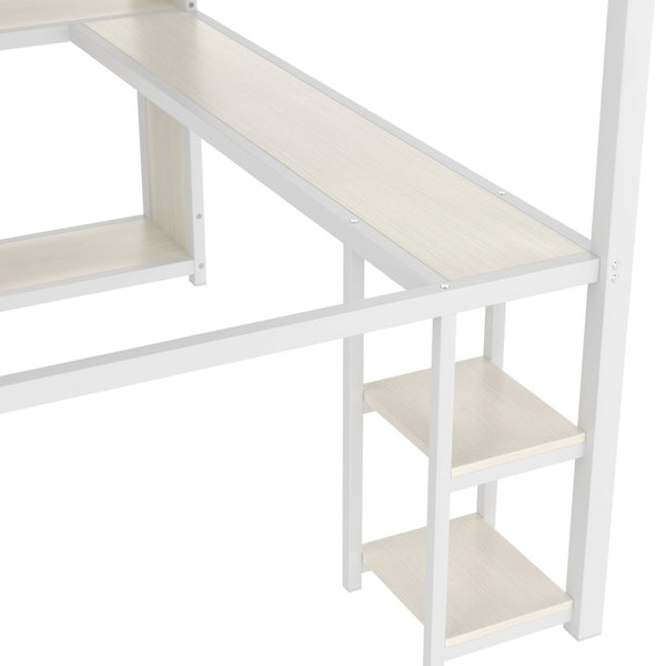 English Elm Queen Size Loft Bed Frame With Desk, Wardrobe & Storage Shelves – Stylish Space-Saving Solution! W1580S00179-GIGA