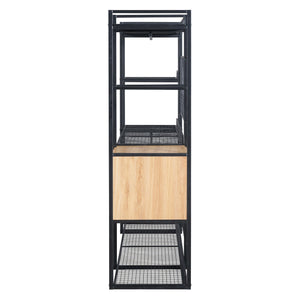 English Elm Open-Style Wardrobe Storage System with Heavy-Duty Metal Frame, Rails, Shelves & Drawers - Sleek Durable Design for Organized Living Black SF000087AAB