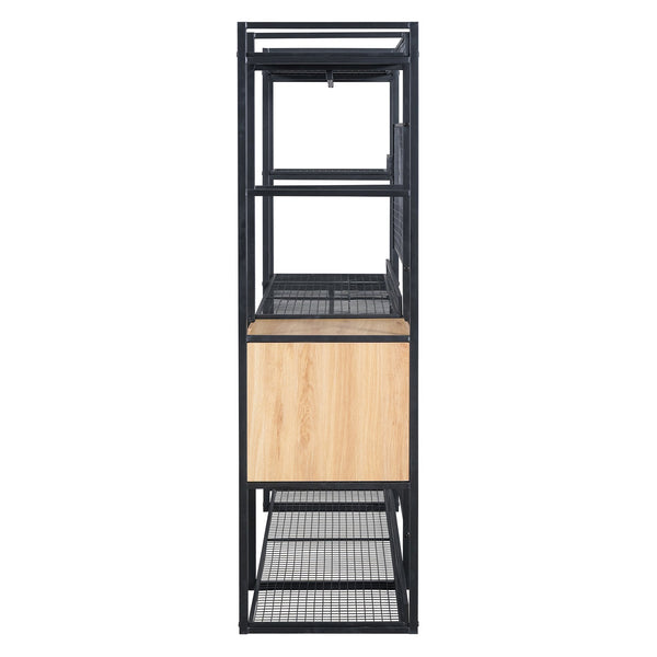 English Elm Open-Style Wardrobe Storage System with Heavy-Duty Metal Frame, Rails, Shelves & Drawers - Sleek Durable Design for Organized Living Black SF000087AAB