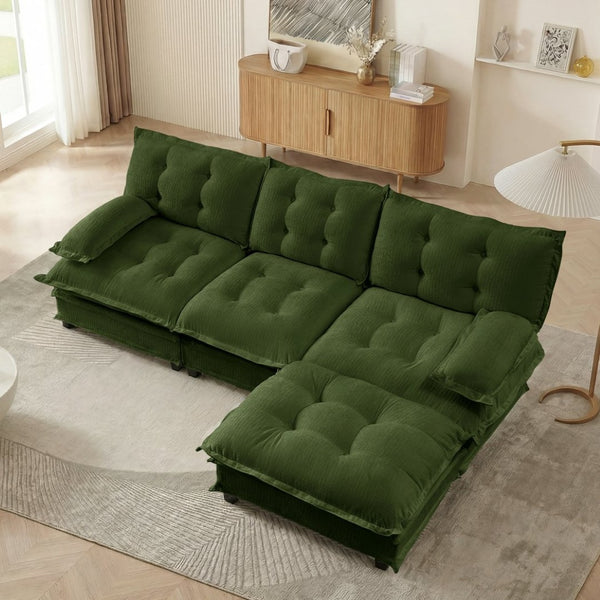 English Elm 107" Modular Cloud Sectional Chenille Deep Seat Couch with Lattice Cushions for Apartments Green W714S01729