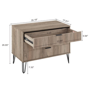 English Elm Dumbo 35" Fluted 3-Drawer Dresser with Gold Metal Legs, Glam Handles, Easy Snap Assembly Grey B365P398120
