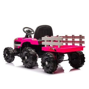 English Elm Ride on Electric Tractor Toy with Trailer 24v 400w Dual Motors Remote Control Led Red W1578P193902