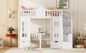English Elm Twin-over-twin Bunk Bed Convertible Lower Desk Solid Pine Kids Bedroom Space Saver White LT000681AAK-1