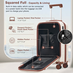 English Elm Front Access Hardside 3 Piece Travel Set with Usb Port Spinner Wheels and Tsa Lock Brown+White N732P326130K