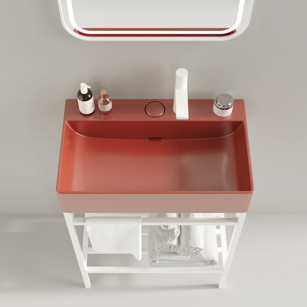 English Elm LOFI Ceramic 24" Bathroom Basin with Center Drain and Faucet Hole, Durable Scratch-Resistant Finish Red W2615P210343