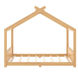 English Elm Queen House Frame Floor Bed Solid Pine Montessori Low Profile Kids Bedroom Natural W1580P387849