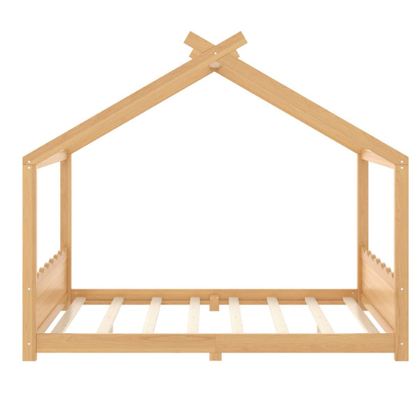 English Elm Queen House Frame Floor Bed Solid Pine Montessori Low Profile Kids Bedroom Natural W1580P387849