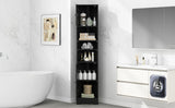 English Elm Multi-Functional Corner Cabinet Tall Bathroom Storage Cabinet With Two Doors and Adjustable Shelves, Open Shelf, Black