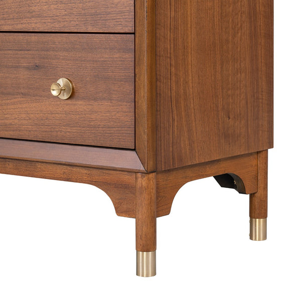 English Elm 1pc Walnut Tall Chest Five Drawers Gold-capped Legs Mid-century Bedroom Storage B2741P446675