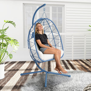 English Elm Hanging Egg Chair with Pe Wicker Stand Ergonomic Swing Seat for Patio or Bedroom T5880P497569