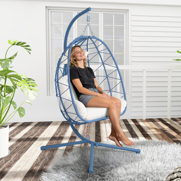 English Elm Hanging Egg Chair with Pe Wicker Stand Ergonomic Swing Seat for Patio or Bedroom T5880P497569