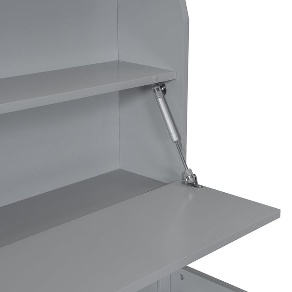 English Elm Twin LED Platform Bed with Trundle and Under-Storage Drawers, Flip-Up Headboard, USB Ports Gray N820S10008E