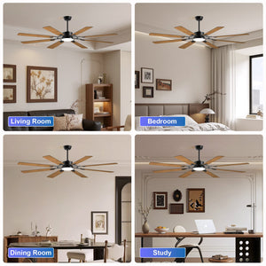 English Elm 72-Inch Modern 8-Blade Ceiling Fan with Quiet Reversible DC Motor, LED Light, Indoor/Outdoor Black W1340P346389