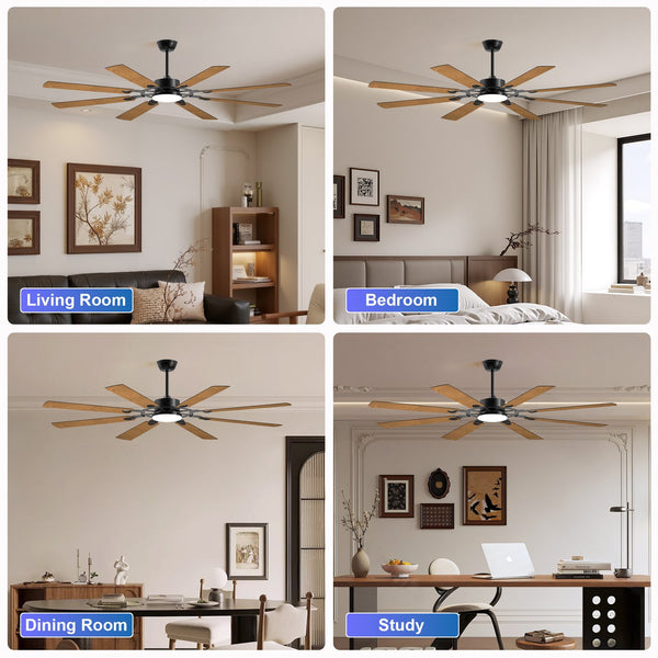 English Elm 72-Inch Modern 8-Blade Ceiling Fan with Quiet Reversible DC Motor, LED Light, Indoor/Outdoor Black W1340P346389