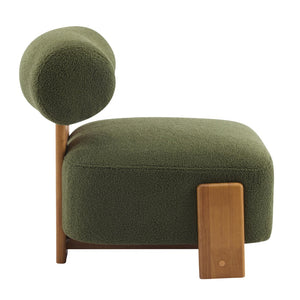 English Elm 27.25" Boucle Lounge Chair Solid Wood Frame Rolled Back Sculptural Living Room Accent N767P354792G