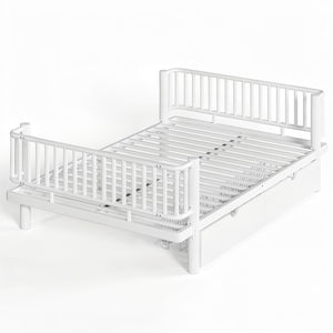 English Elm Full Size Metal Platform Storage Bed Low Profile Steel Frame with Built-in Drawers Light White W5305P471351