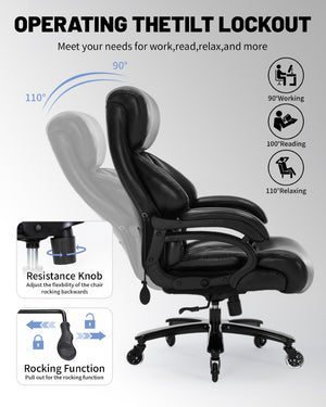 English Elm 600lbs Heavy Duty Executive Chair Pocket Spring Cushion Ergonomic Big Tall Support W5201P423401