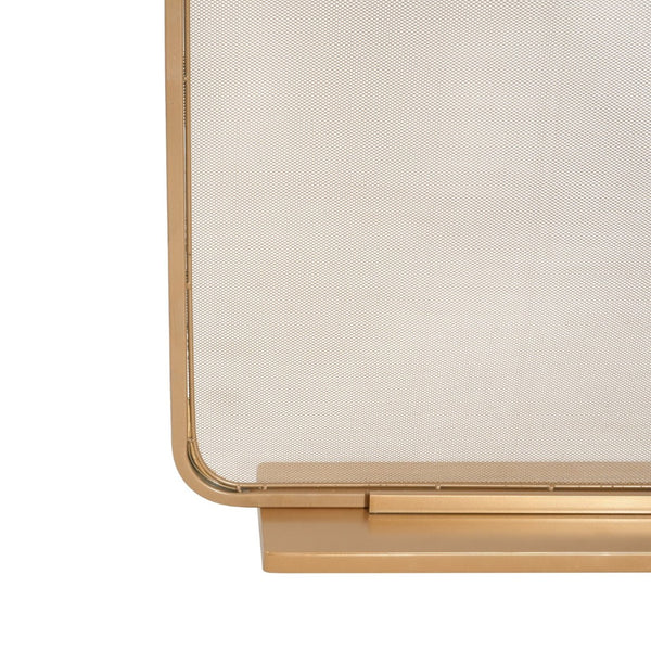 English Elm Tahlia Single Panel Iron Fireplace Screen Fine Mesh Spark Guard Modern Hearth Decor Golden N775P386922G