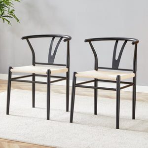 English Elm Wesborn Y-Shape Medieval Dining Chair Set of 4 — Black Iron Frame, Natural Rope Seat, Durable ErgonomicComfort W2920P278932