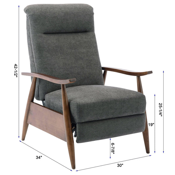 English Elm Saugus Wood Arm Push Back Recliner Charcoal - Modern Chestnut Arms, Durable Fabric, 3-Position Comfort B050P281012