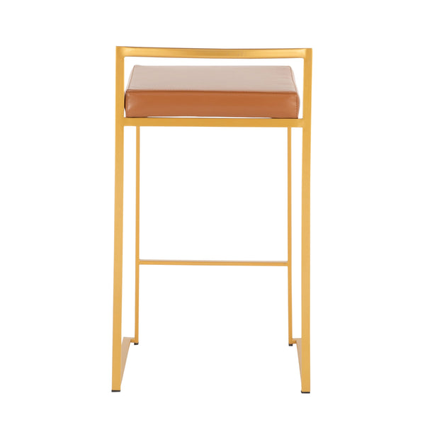 English Elm Fuji Contemporary Stackable Counter Stools - Gold Frame & Camel Faux Leather Cushion Set Of 2 B202P221912