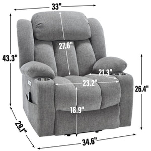 English Elm Up to 350 Lbs Chenille Power Lift Recliner with Massage Heat and Charging Ports W1803S00071