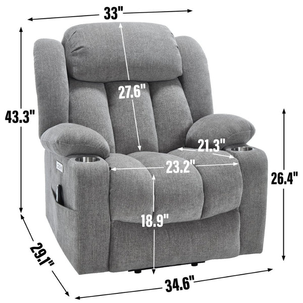 English Elm Up to 350 Lbs Chenille Power Lift Recliner with Massage Heat and Charging Ports W1803S00071