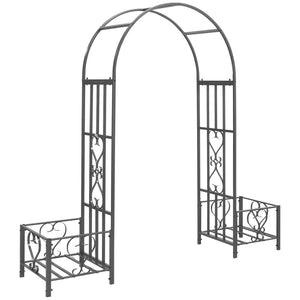 English Elm Outsunny 6.7' Steel Garden Arch Arbor With Elegant Scrollwork Hearts & Planters For Climbing Vines W2225P174392-GIGA