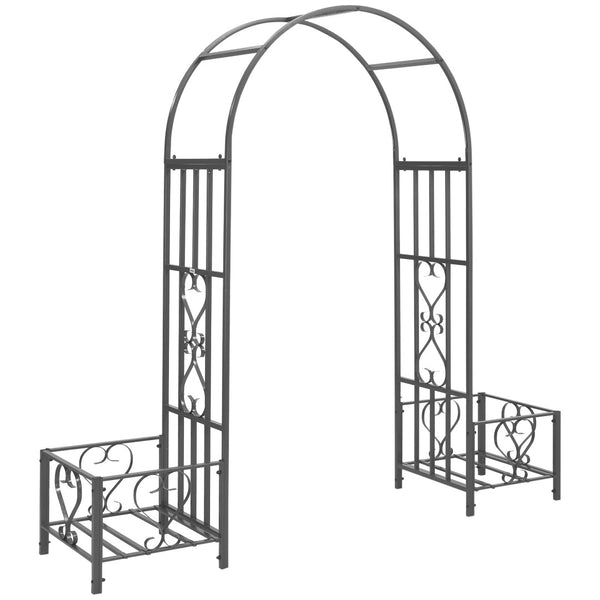 English Elm Outsunny 6.7' Steel Garden Arch Arbor With Elegant Scrollwork Hearts & Planters For Climbing Vines W2225P174392-GIGA