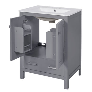 English Elm 24-inch Modern Bathroom Vanity with Ceramic Sink, Soft-Close Doors, Drawer Divider & Ample Storage Gray N729P299440E