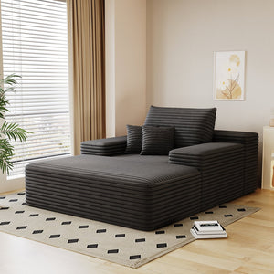 English Elm 68"*51" Chaise Lounge Chair Oversized Corduroy Sleeper Sofa Bed Plush Cloud Recliner with Pillows Antique Dark Grey W2824P309022