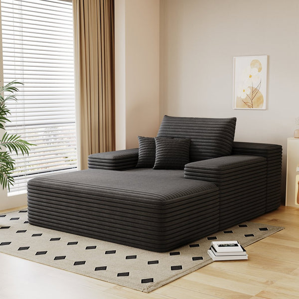 English Elm 68"*51" Chaise Lounge Chair Oversized Corduroy Sleeper Sofa Bed Plush Cloud Recliner with Pillows Antique Dark Grey W2824P309022