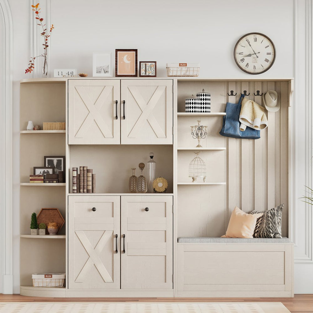 English Elm Multifunctional Hall Cabinet & Tree: Versatile 2-In-1 Storage Solution With Hooks For Entryway Style W1580S00185