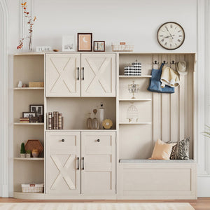 English Elm Multifunctional Hall Cabinet & Tree: Versatile 2-In-1 Storage Solution With Hooks For Entryway Style W1580S00185