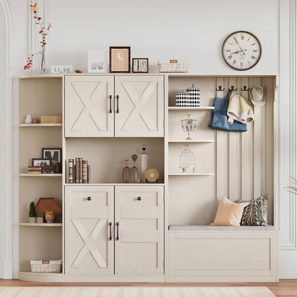 English Elm Multifunctional Hall Cabinet & Tree: Versatile 2-In-1 Storage Solution With Hooks For Entryway Style W1580S00185