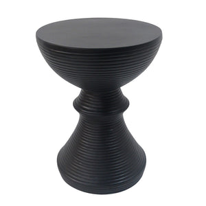 English Elm 16" Ribbed Concrete Outdoor Side Table Sculptural Hourglass Patio Garden Accent Black N767P192100B