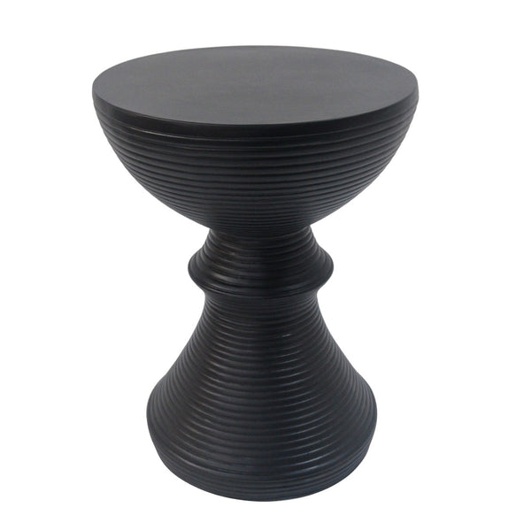 English Elm 16" Ribbed Concrete Outdoor Side Table Sculptural Hourglass Patio Garden Accent Black N767P192100B