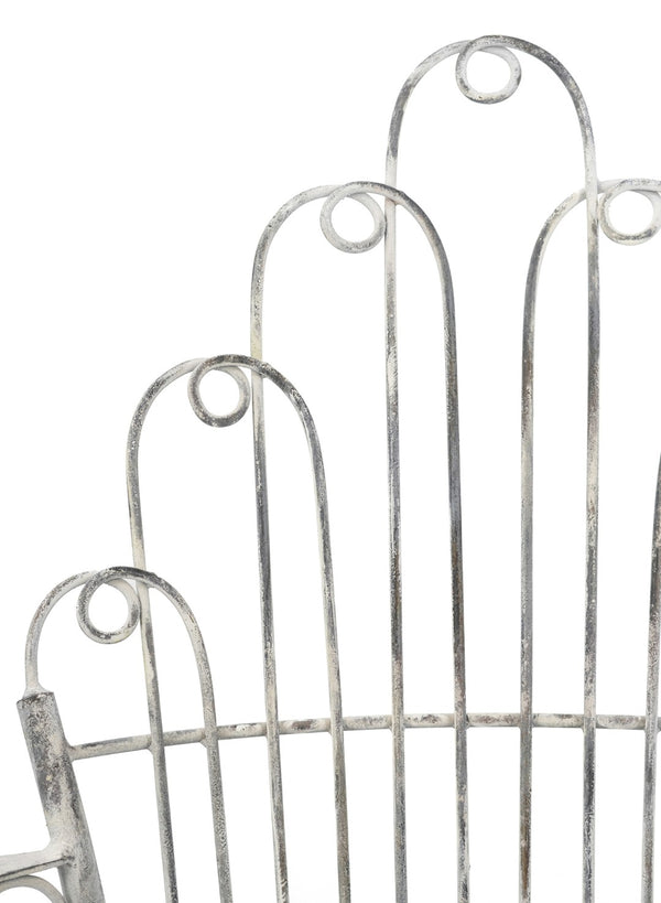 English Elm 23x22x38" Iron Armchair Fan Back Scrolled Arms Distressed Silver Patio Garden Seat W2078P452418