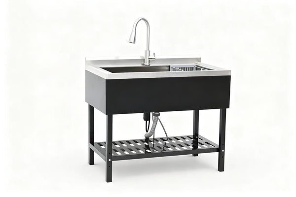 English Elm Stainless Steel Freestanding Utility Sink with Pull Out Faucet for Laundry or Garage W3167P356271